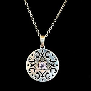 Avon RJ Graziano Vintage Filigree Amethyst Sterling Silver Pendant Necklace